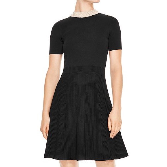 Sandro Dresses & Skirts - Sandro Luigi Embellished Collar Ribbed Skirt Dress